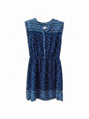 Loft Factory Floral Summer Dress Sz M Blue White Flowers Button Front Knee Lgth